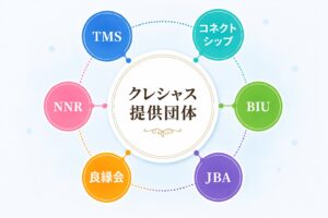 クレシャスの提供ネットワーク（TMS、コネクトシップ、BIU、JBA、良縁会、NNR）